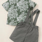 Newborn Baby Boys Outfits V Neck Leaf Print T-shirt Top +Straps Suspender Shorts 2PCS Clothes Set Green 222111010