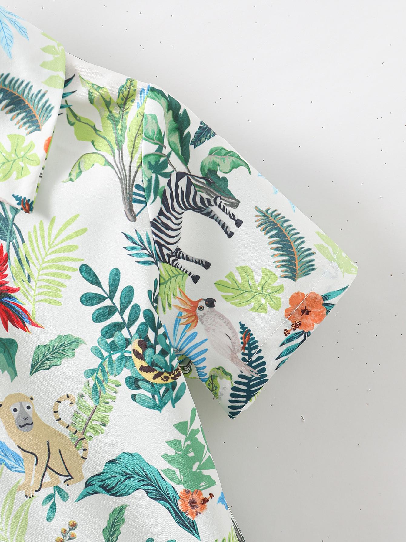 Baby Fashion Ready Stock Boys Clothes OOTD Animals Print Turn-down Collar Shirt Elastic Shorts 2Pcs Summer Outfits M623228