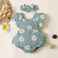 Newborn Baby Girls Clothes Baby Girls Romper Bodysuit Daisy Print Flying Sleeve Romper Baby Girls One Piece Jumpsuit Headband Set Red 32102758