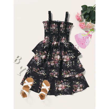Toddler Baby Girl Clothes Baby Girl Dress Sleeveless Suspender Dress Baby Girl Summer Floral Dress Black WL2003097