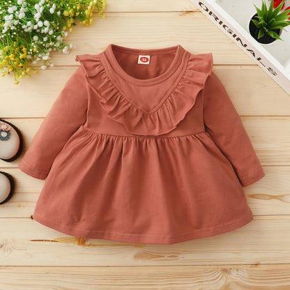 Newborn Baby Girl Clothes Baby Girl Dress Ruffle Long Sleeve Dress Infant Baby Girl Casual Dress L2007151-1