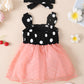 Baby Girls Dress Wave Point Splice Gauze Straps Dress With Headband Pink SH-323