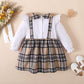 Kids Fashion Girls Dress Barbary Style Fake Two Pieces Plaid Ruffle One Piece Party Dress White 122210302