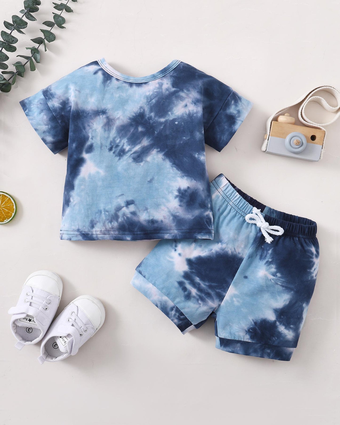 Kids fashion Boys Clothes Ready Stock Tie-dye Shirt Shorts 2Pcs Summer Outfits Blue 12109015-3