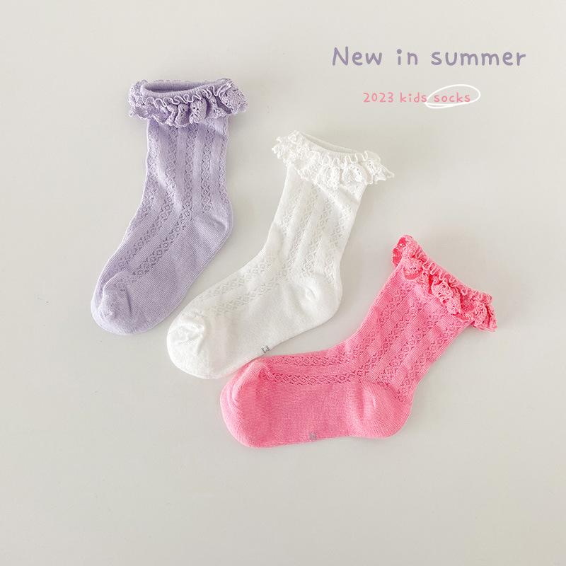 Kids Socks Lace Baby Girls Socks color Vertical Strip Princess Mesh Socks 1379