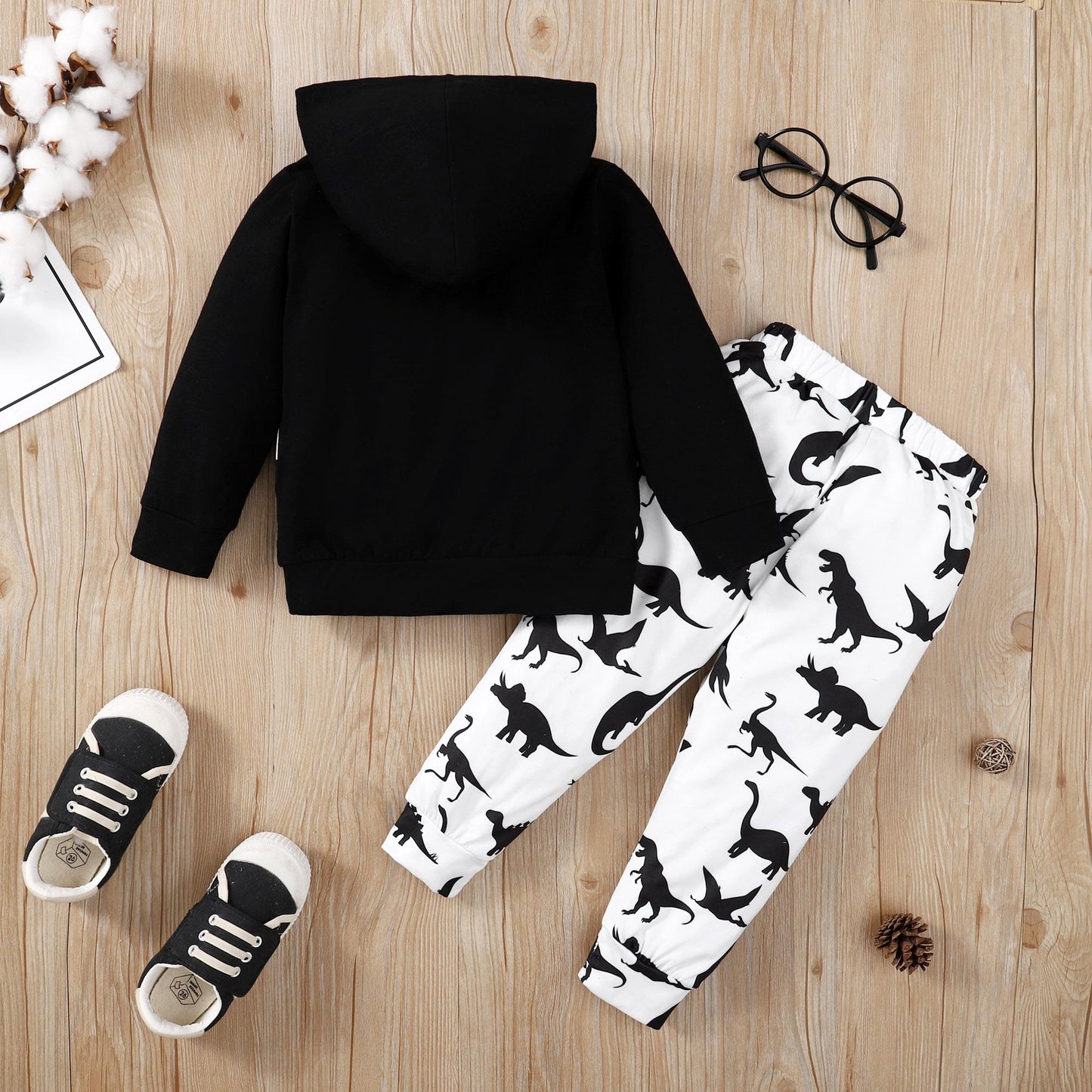 Baby Boys Clothes Baby OOTD Dinosaur Hooded Pants 2Pcs Outfits For Winter Black 222060041