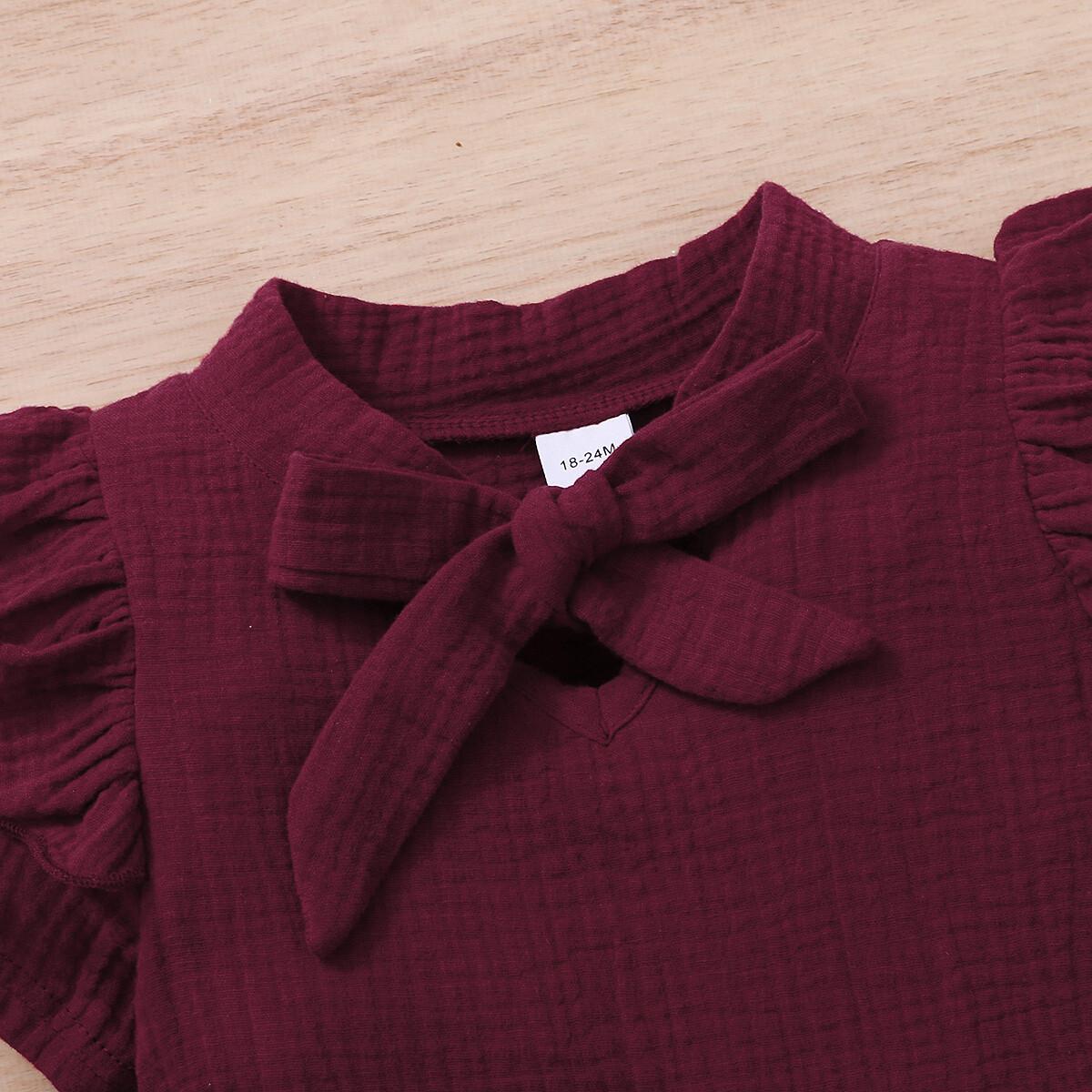 Baby Girl Clothes Ruffle Short Sleeve Tops Floral Skirt Summer 2pcs Outfits Wine Red 22011848-1