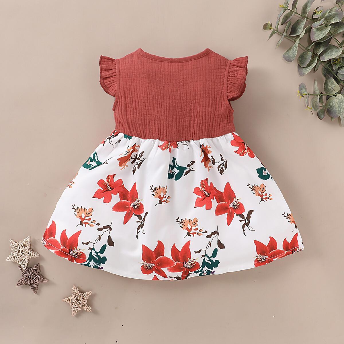 Baby Girl Dress Ruffle Short Sleeve Floral Dress Baby Girl Summer Dress Casual Dress Red SH1912622