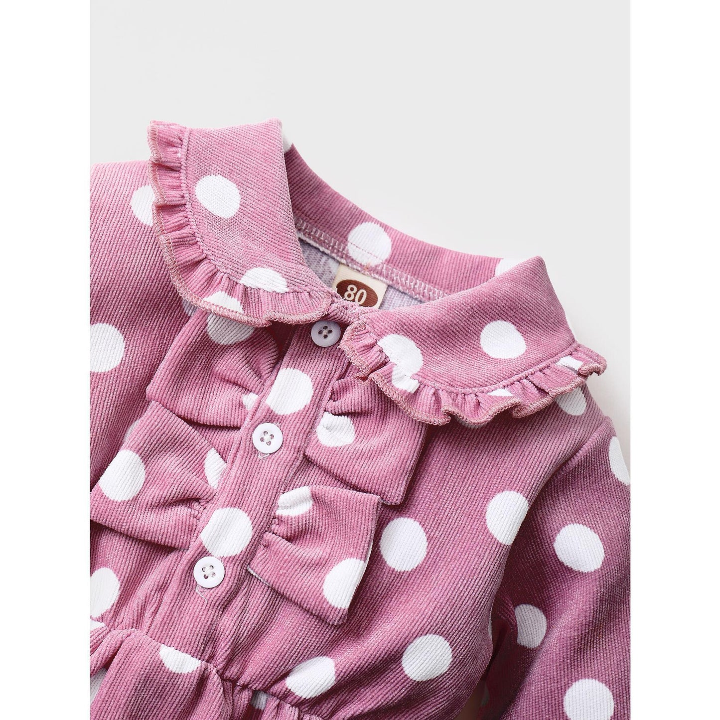 Newborn Baby Girl Clothes Baby Girl Dress Ruffle Collar Long Sleeve Polka Dots Dress Infant Baby Girl Fall Winter Dress Pink 22010020