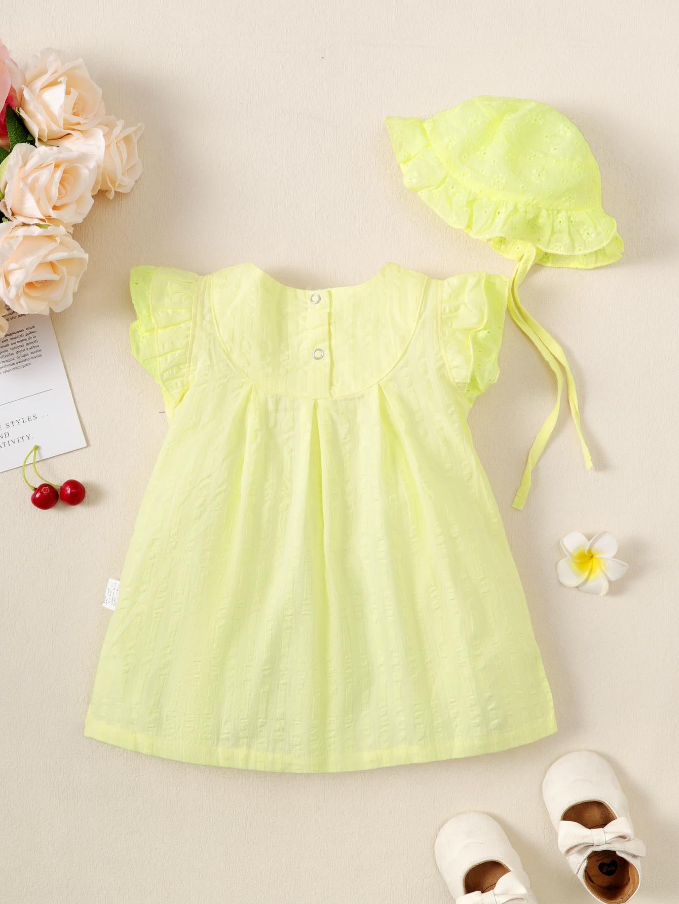 Kid Fashion Ready Stock Girls Outfits Sleeveless Solid Color Summer Dress With Hat 2Pcs Clothes Set ZX-ZB001