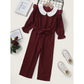 Kids fashion Girls Clothes Girls Jumpsuit Ruffle Long Sleeve Lapel Overall Pants Red 12009478