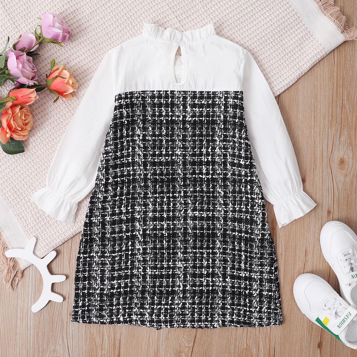 Infant Girls Dress Stand-up Collar Splice Dress 1PCS Fall Winter Dress,White YC1910327