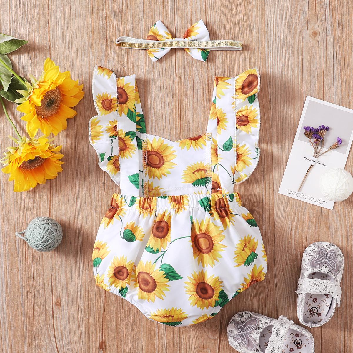 Kids fashion Girls Clothes Sleeveless Summer Bodysuits With Headband 2Pcs Ready Stock Set 22104770