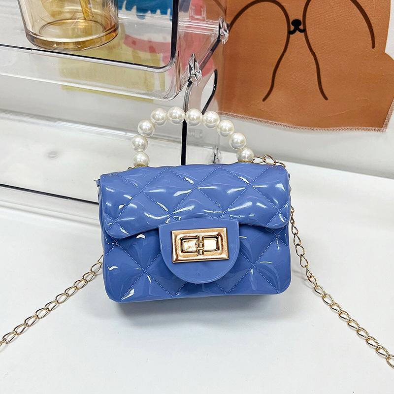 Kids fashion Girls'  Pearl Jelly Handbag Sweet and Versatile PVC Lingge Chain Zero Wallet B2304111
