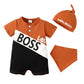 KID FASHION Baby Boys Clothes "little BOSS" Splice Summer Romper With Hat 2Pcs Romper Set 122205013