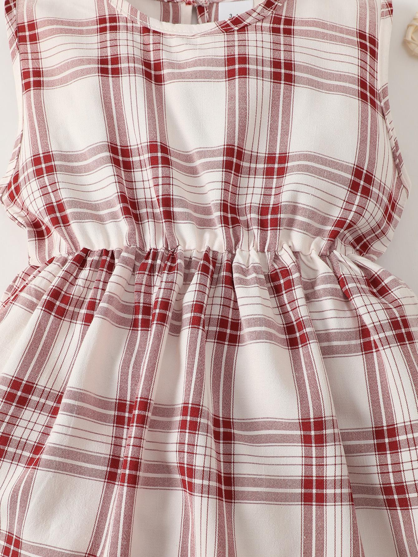 Outfits For Baby Girls Turn-down Collar Coat Plaid Sleeveless Dress 2Pcs Clothes Set 222206312-3