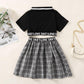 Baby Girls Outfits Turn-down Collar Polo Shirt Plaid Skirts 2PCS Summer OOTD Black 12110303