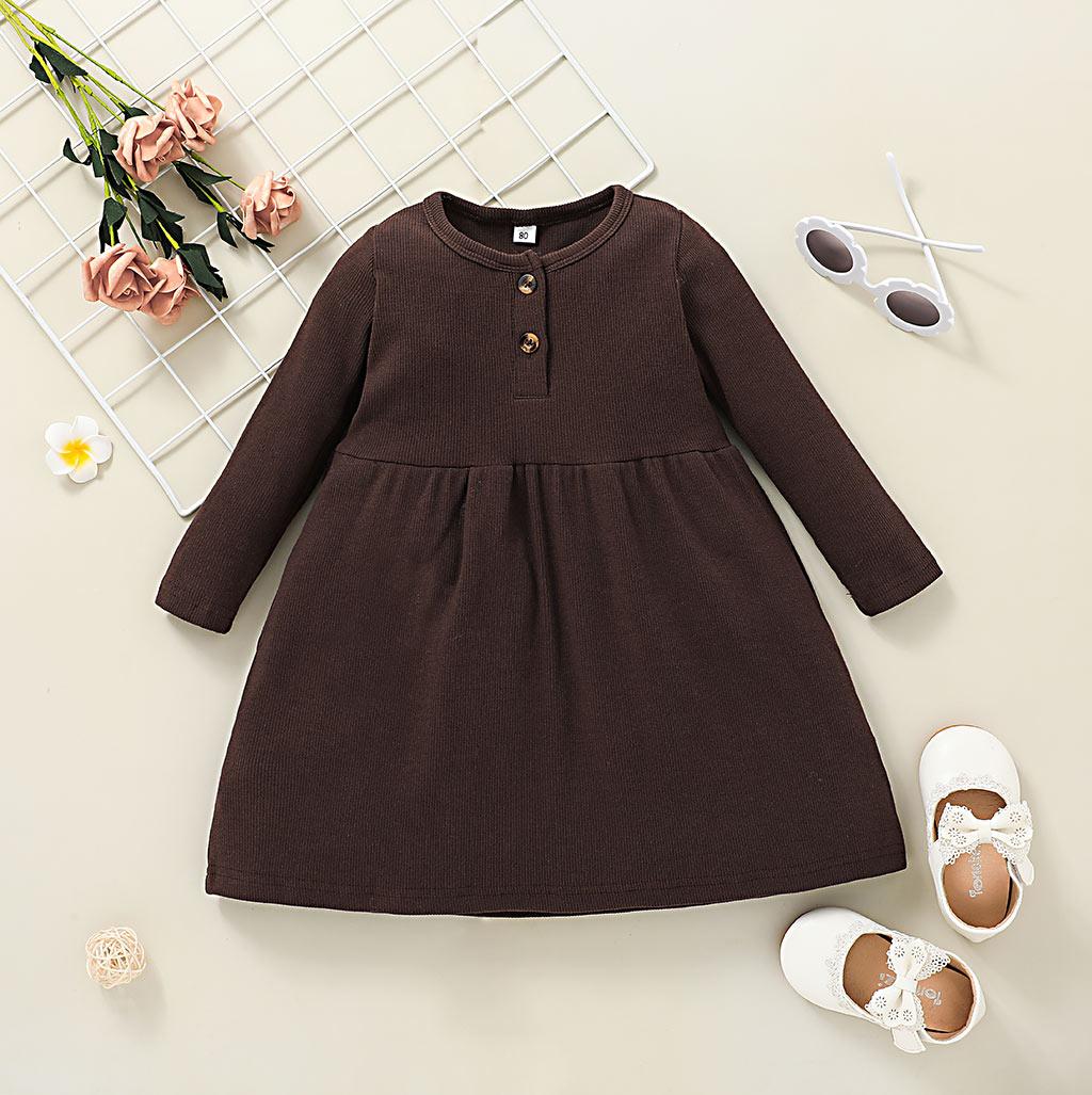 Baby Girls Dress Long Sleeve Pure Color One Piece Winter Dress SH10967