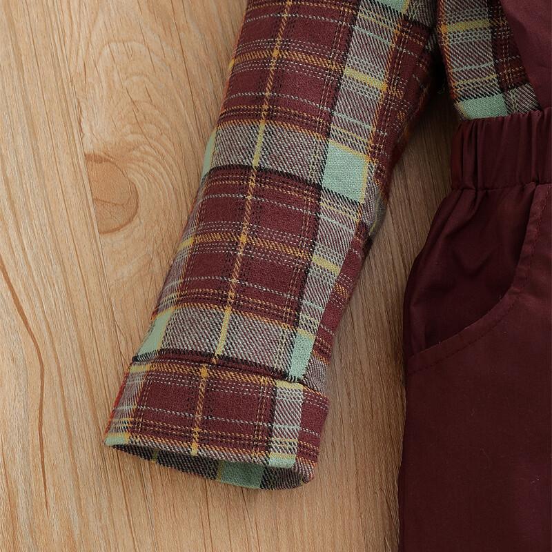 Newborn Baby Boys Clothes Baby Boys 2PCS Outfits Long Sleeve Lapel Plaid Tops Overall Pants Set 22106303-2