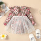 Baby Girls Romper Dress Floral Ruffle One Piece Winter Dress Brown BL22110685