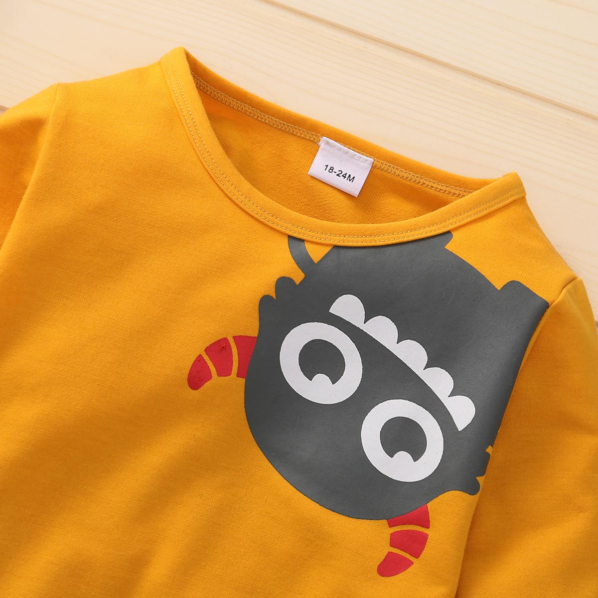 Winter Clothes For Toddler Baby Boys Cute Monster Print TopPants 2Pcs Outfits Set,Yellow 22009634