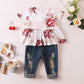 Baby Clothes Baby Girl Floral Short Sleeve Top Ripped Denim Trousers 2PCS 12010019