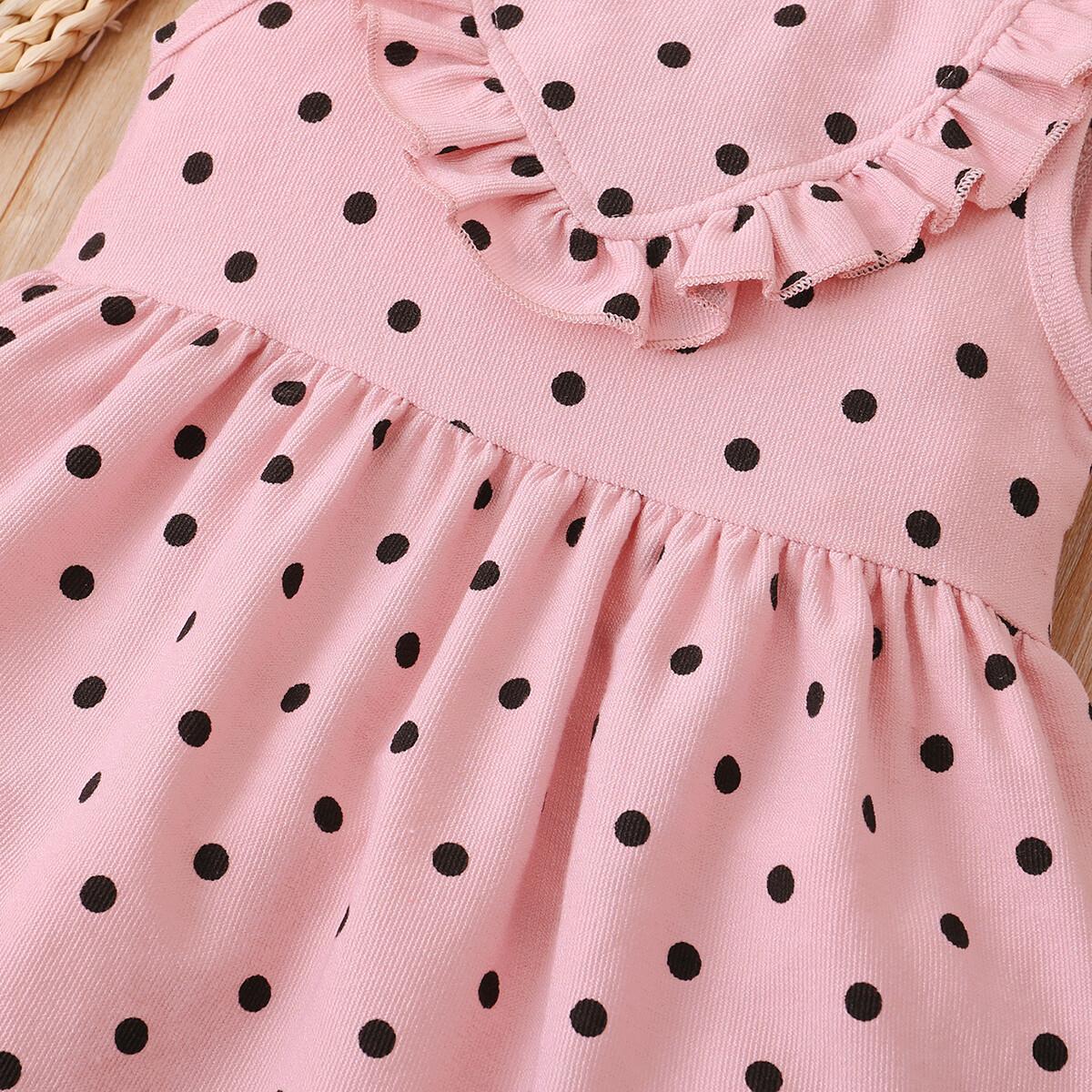 Toddler Baby Girls Clothes Baby Girls Dress Sleeveless Ruffle Collar Polka Dots Dress Girls Summer Dress Pink YC2003060