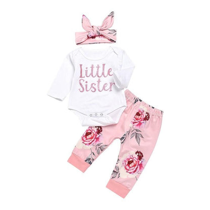 Newborn Baby Girl Clothes Baby Girl Outfits Long Sleeve Letter Print Romper Floral Pants Headband 3PCS Clothing Set 191048