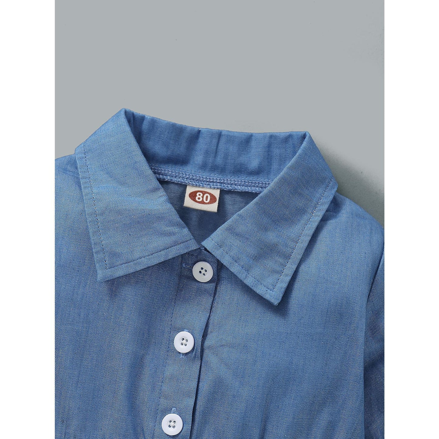 Kid fashion Girl Clothes Girl Dress Long Sleeve Lapel Dress Floral Dress Girls Jeans Dress Blue WL20081345