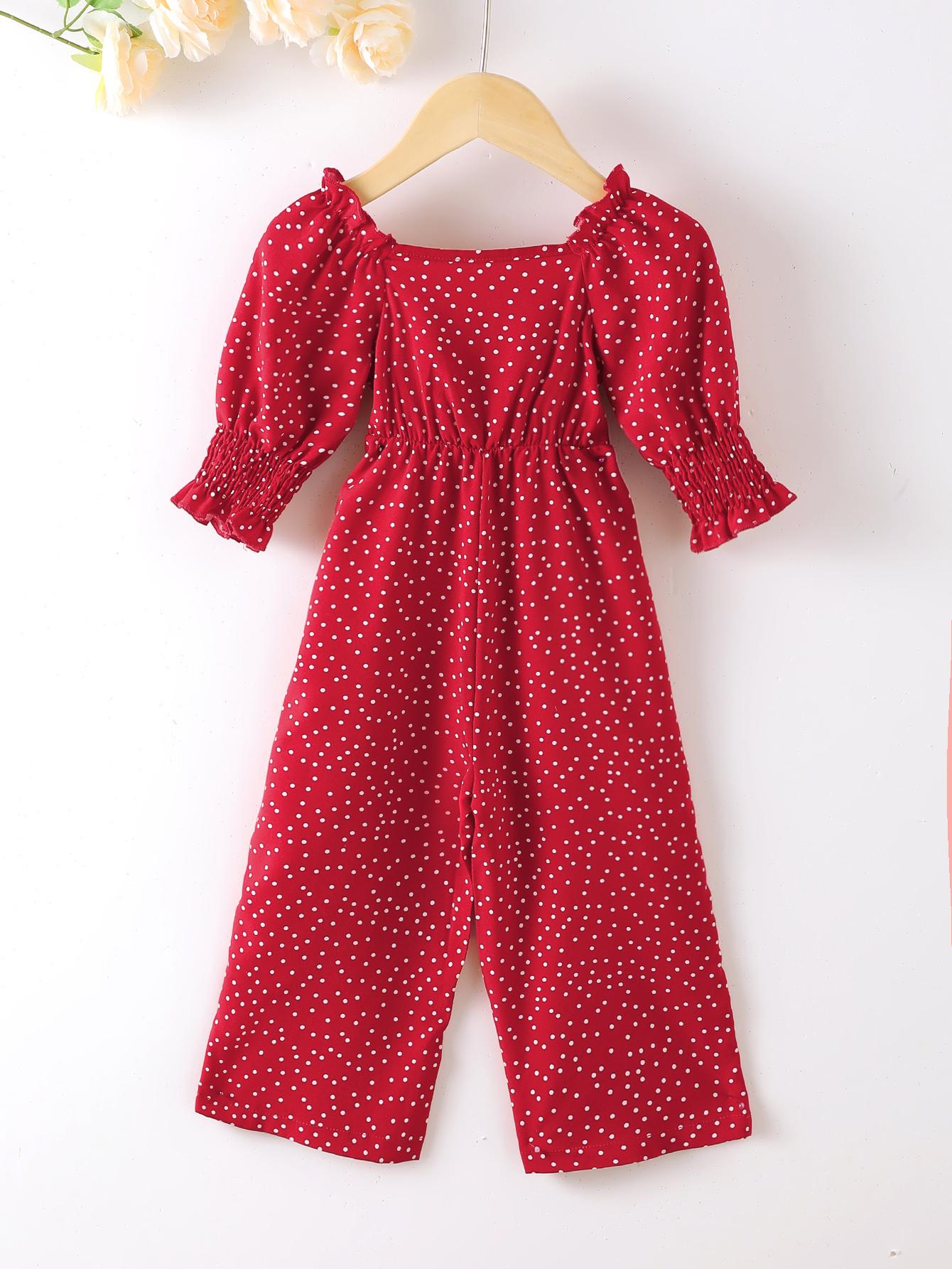 Jumpsuit For Baby Girls Bubble Sleeve Wave Point One Piece Green Little Girls ZX-221Y057