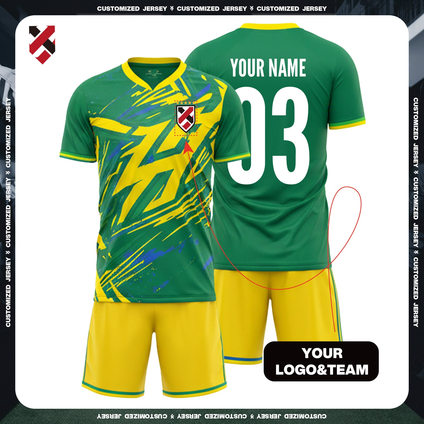 2026 World Cup Custom Custom Green & Yellow Football Jersey Kit | Personalized Name, Number, Logo