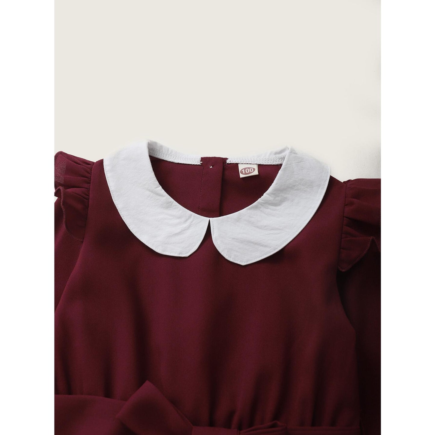 Kids fashion Girls Clothes Girls Jumpsuit Ruffle Long Sleeve Lapel Overall Pants Red 12009478