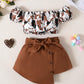 Kids Fashion Ready Stock Girls Outfits Off The Shoulder Camouflage Print Tops Irregular Skirts Brown 122110018