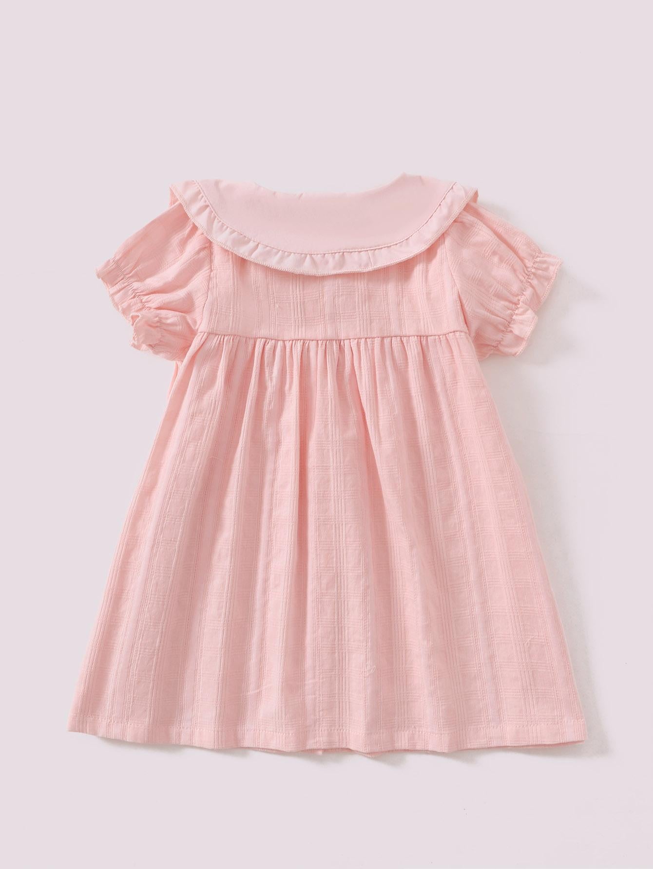 Baby Girls Dress Pure Color Doll Collar One Piece Sun Dress Pink F212111451-1