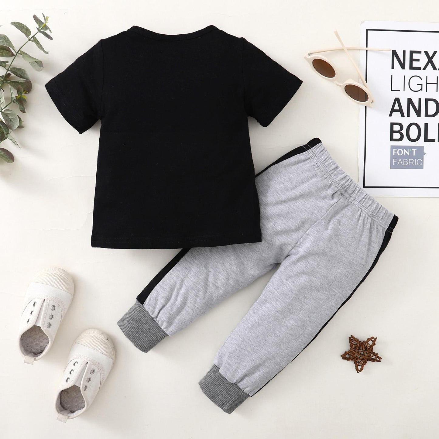 Baby Boys Outfits Letter Print Shirts Top Pants 2Pcs Clothes Set,Black 190041