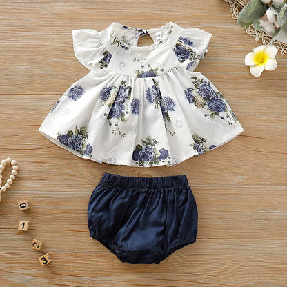 Kids fashion Girls Outfits Floral Summer Sleeveless Tops Shorts 2Pcs Clothes Set White 193431