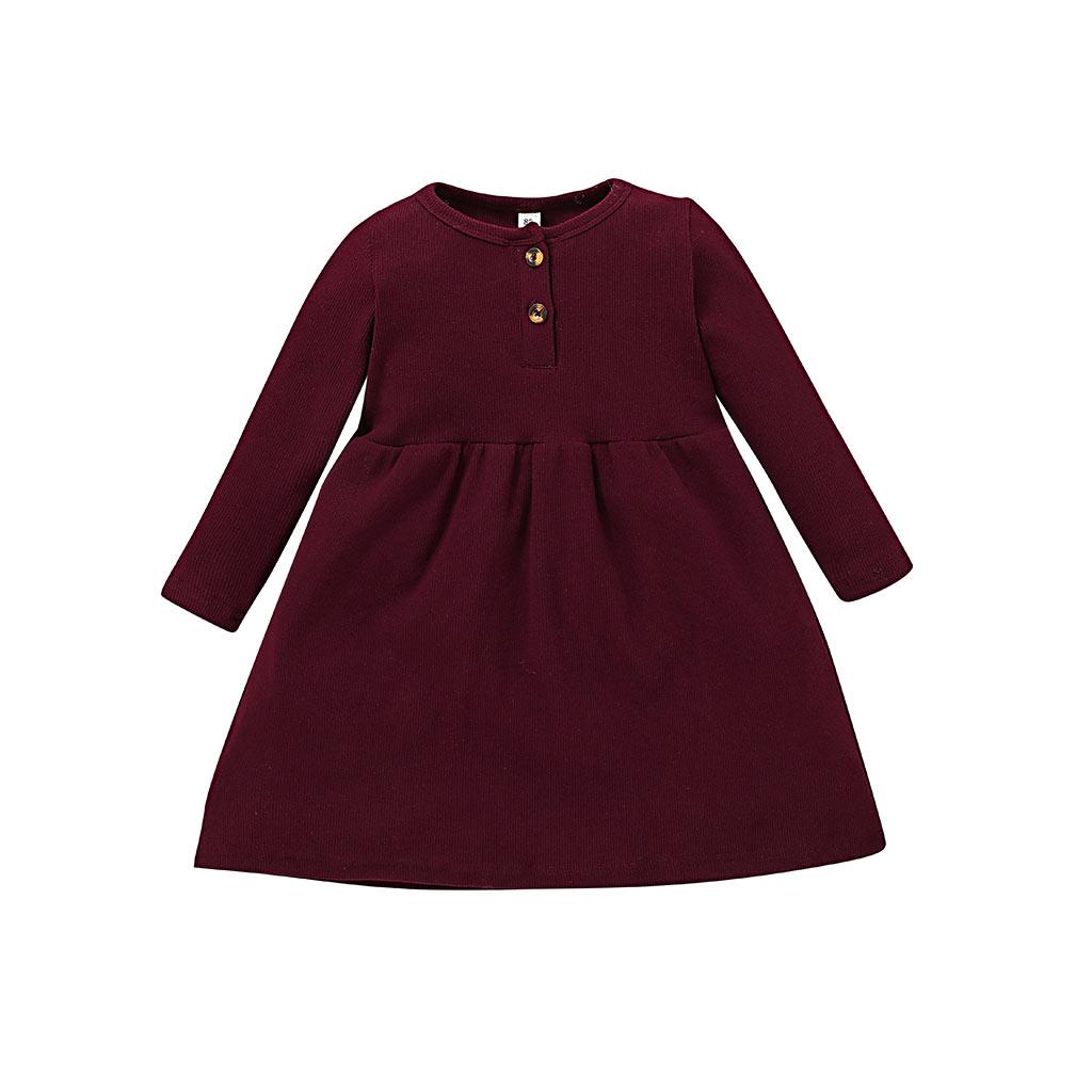 Baby Girls Dress Long Sleeve Pure Color One Piece Winter Dress SH10967