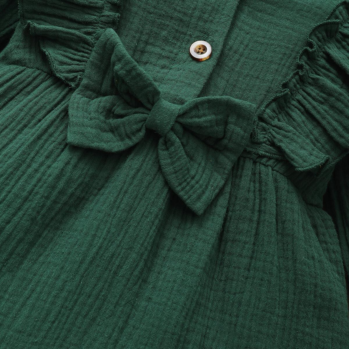 Infant Baby Girl Dress Baby Girl Fall Clothes Ruffle Long Sleeve Cute Bowknot Dress Green 22010055-2