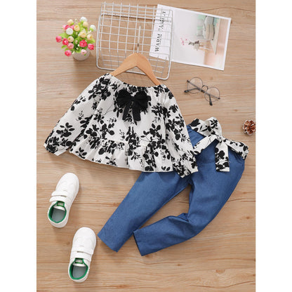 Toddler Baby Girls Clothes Baby Girls 2PCS Outfits Long Sleeve Floral Tops Pants Set Baby Girls Fall Clothes Set Blue 12106311