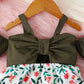 Ready Stock Baby Girls Clothes Straps Bubble Sleeve Floral Print Dress With Headband 2Pcs Summer Set Green 122110007