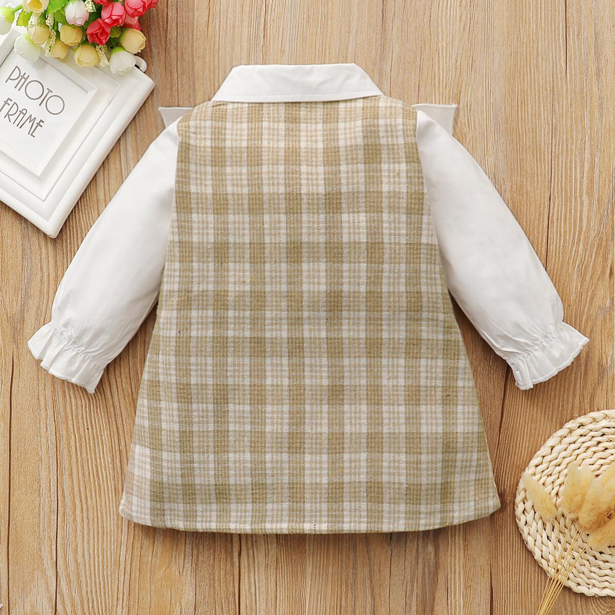 Newborn Baby Girl Clothes Baby Girl Dress Long Sleeve Lapel Dress Ruffle Plaid Dress 22009035
