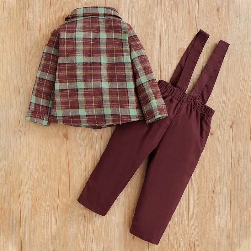 Newborn Baby Boys Clothes Baby Boys 2PCS Outfits Long Sleeve Lapel Plaid Tops Overall Pants Set 22106303-2