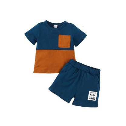 Kids Fashion Boys Clothes OOTD Splice Pocket Shirt Shorts 2Pcs Outfits 212211009