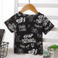 Kids fashion Boys Shirts Short Sleeve Round Neck Letter Print Shirts,Black 212201004