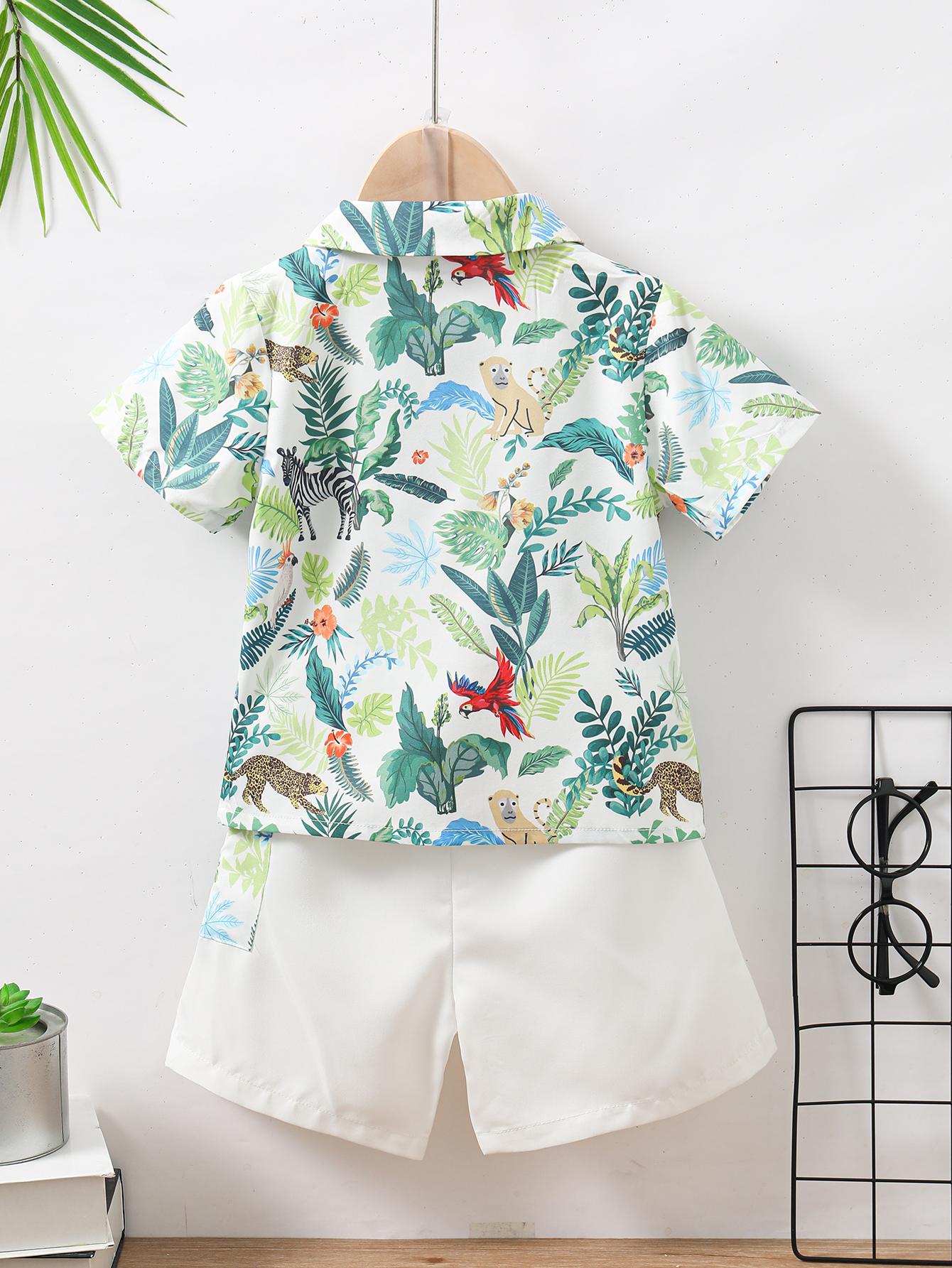 Baby Fashion Ready Stock Boys Clothes OOTD Animals Print Turn-down Collar Shirt Elastic Shorts 2Pcs Summer Outfits M623228