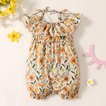 Baby Clothes Baby Girl Flowered Lotus Collar Halter Jumpsuit 112111605