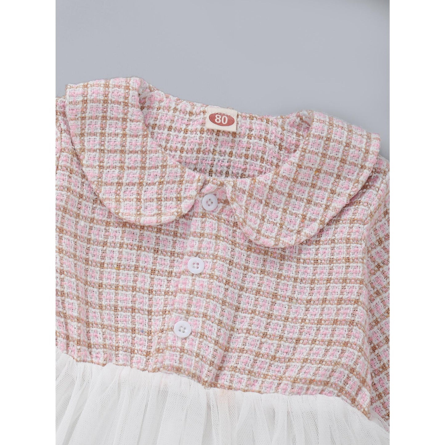 Newborn Baby Girl Clothes Baby Girl Dress Lapel Long Sleeve Dress Plaid Dress Baby Girl Tulle Dress Pink WL20081385