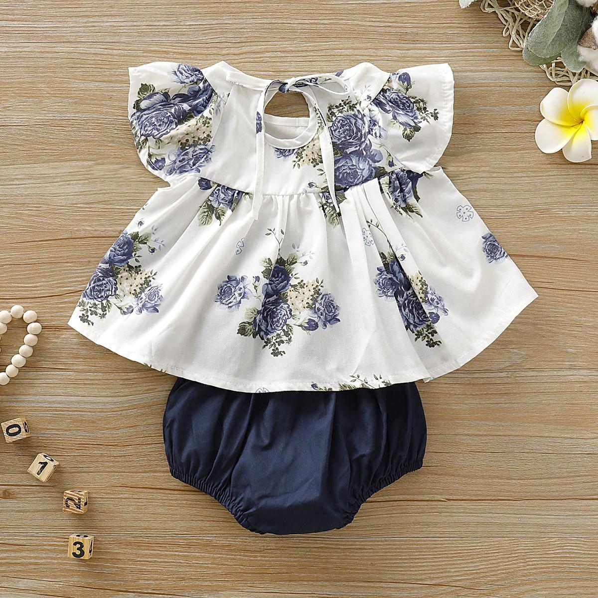 Kids fashion Girls Outfits Floral Summer Sleeveless Tops Shorts 2Pcs Clothes Set White 193431