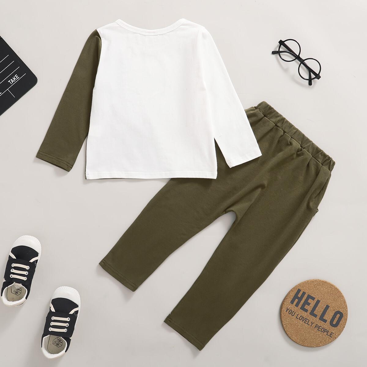 Baby Boy Clothes Baby Boys 2PCS Outfits Letter Print Long Sleeve Round Neckline Tops Ripped Pants Set Green 22105781