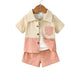 Kid Fashion Ready Stock Boys Summer Outfits Turn-down Collar Pocket Splice Shirt Elastic Shorts 2Pcs Clothes Set Blue 112211057